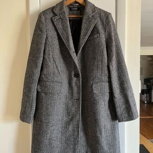 Ralph Lauren Black and White Herringbone Trench Coat